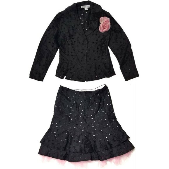Zoe Ltd Girls Formal Floral Eyelet Lace Blazer & Skirt Set (Size: 7) NWT